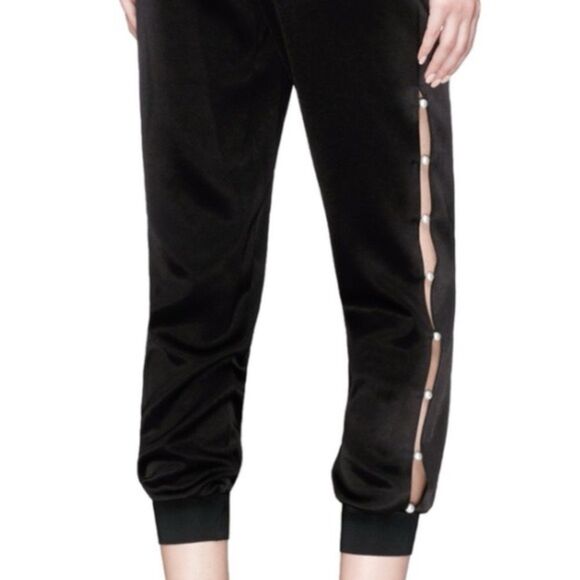 Alice + Olivia Black Track Pants with Side Buttons - Picture 1 of 6